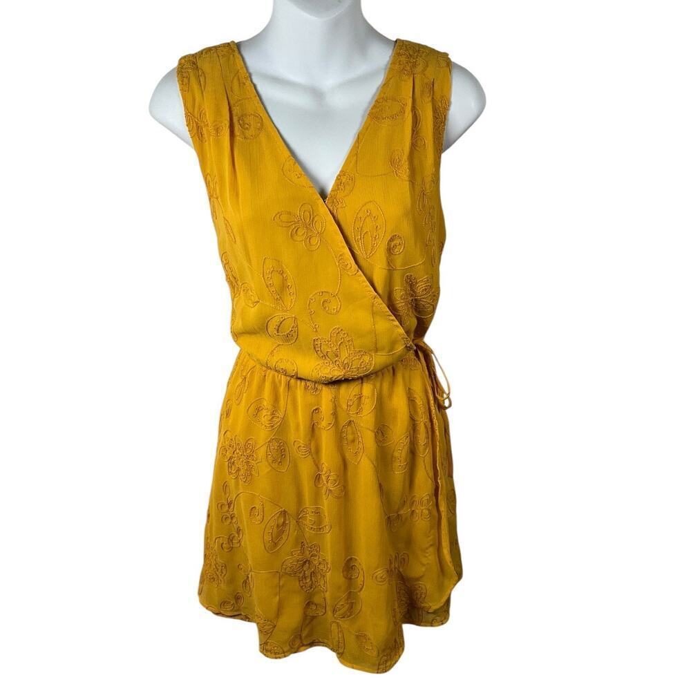 Nordstrom SPENSE Golden Honey Embroidered Chiffon Romper V-Neck Side Tie